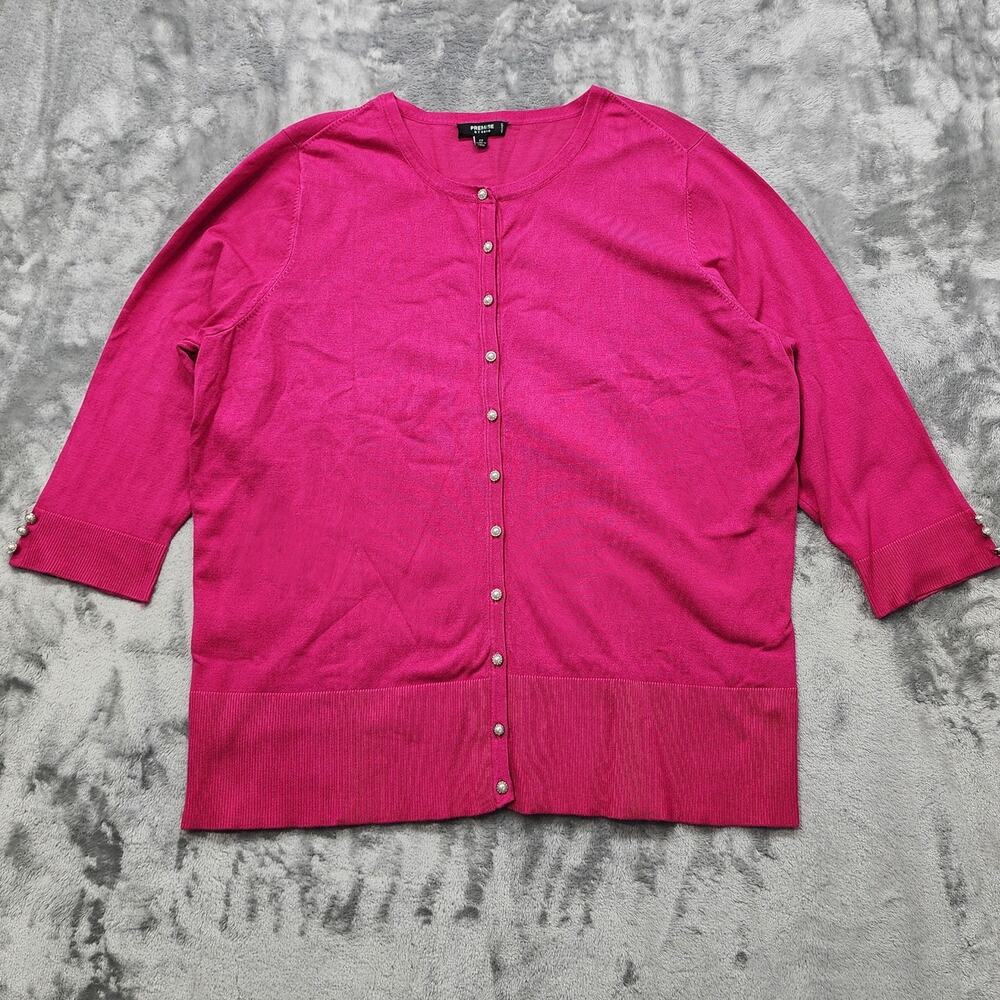 Premise Studio Sweater Womens 2X‎ Pink 3/4 Sleeve Button Up Cardigan Rockabilly